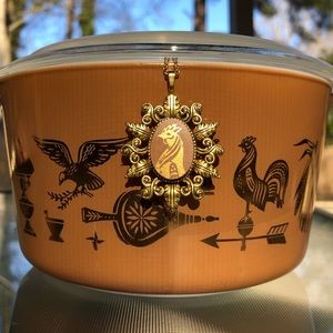 Vintage Pyrex Early American rooster handmade upcycled pendant & necklace charm
